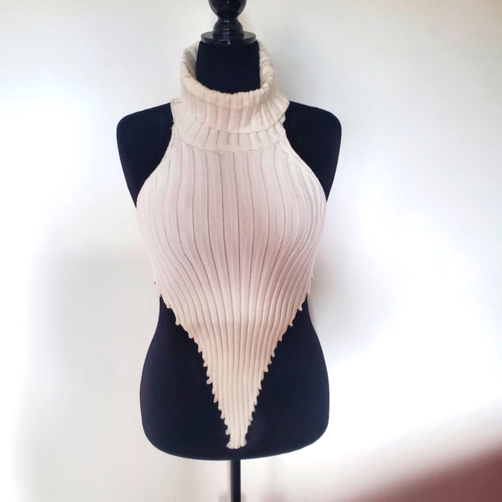 New! Ribbed Knit Halter Top - White